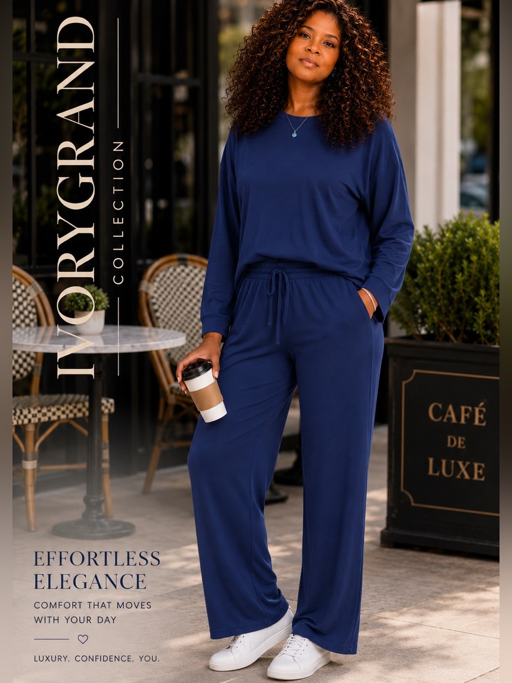 Navy Women's Tracksuit  Wide Leg Side Pockets Size X-Large  NWT